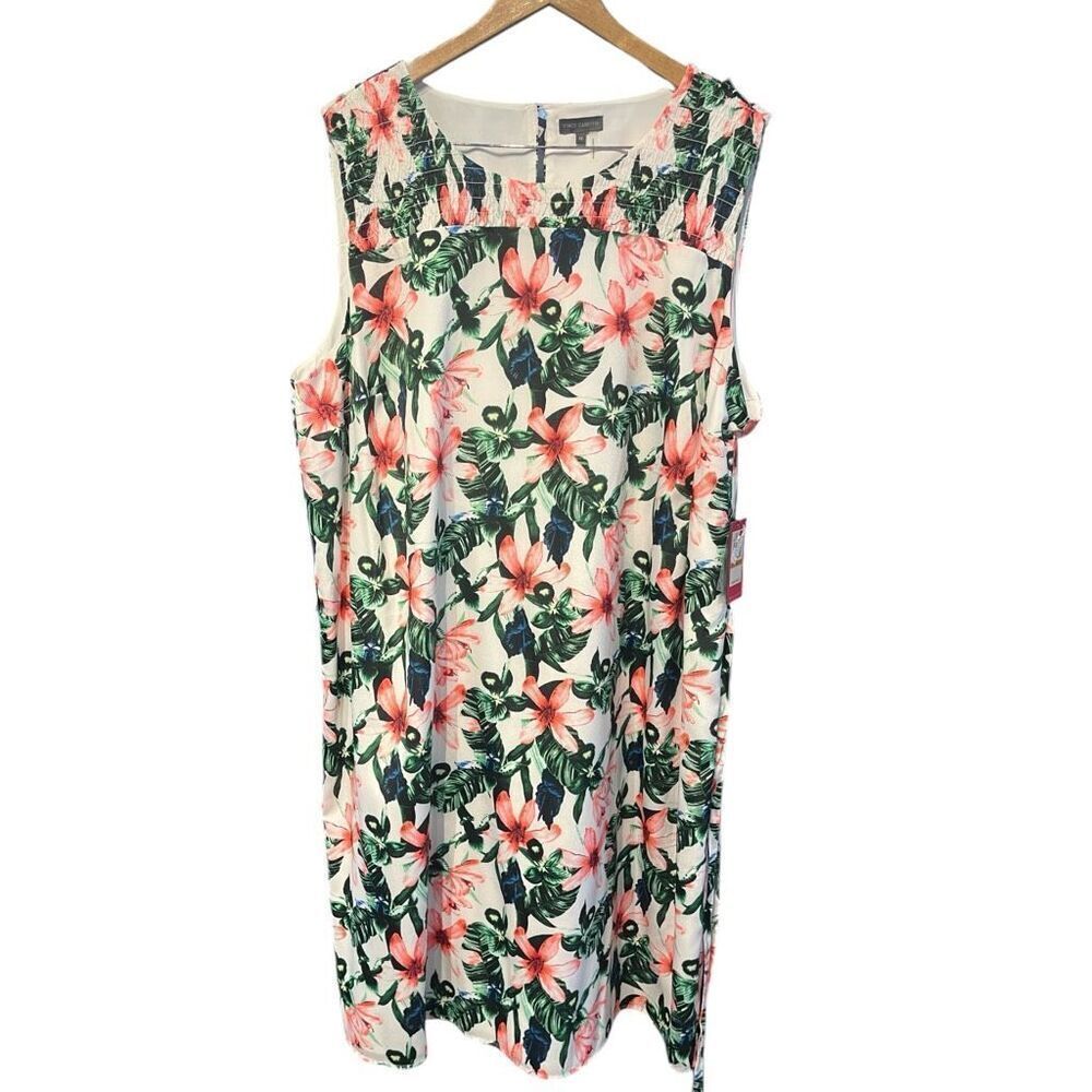 Vince Camuto NWT Dead Stock Tropical Print Sleeveless Smocked Neck Resort‎ Dress